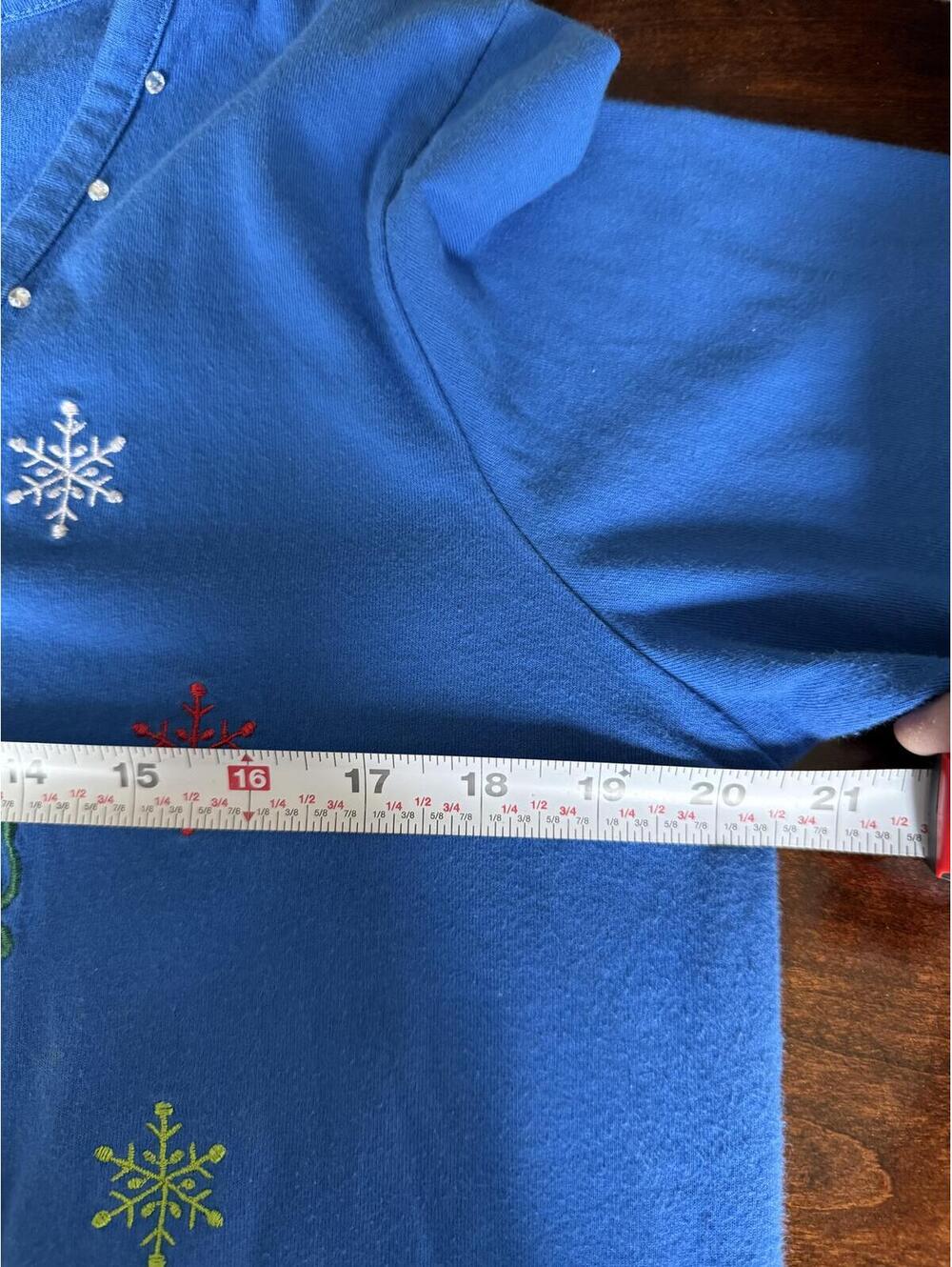 J. Two Blue Long Sleeve Christmas Sweater with Santa and Reindeer Embroidery - Picture 5 of 6